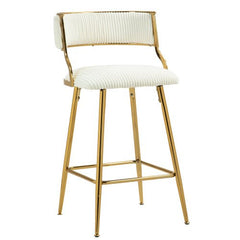 Bellemave® Corduroy Counter height Bar Stools with Back and Golden Chromed Base（Set OF 2） - Bellemave