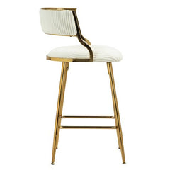 Bellemave® Corduroy Counter height Bar Stools with Back and Golden Chromed Base（Set OF 2） - Bellemave