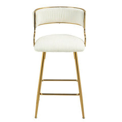 Bellemave® Corduroy Counter height Bar Stools with Back and Golden Chromed Base（Set OF 2） - Bellemave