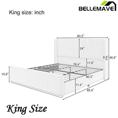 Bellemave® Corduroy Upholstered Bed with Vertical Stripe Wingback Headboard and High Footboard - Bellemave