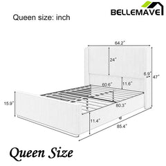 Bellemave® Corduroy Upholstered Bed with Vertical Stripe Wingback Headboard and High Footboard - Bellemave