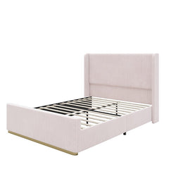 Bellemave® Corduroy Upholstered Bed with Vertical Stripe Wingback Headboard and High Footboard - Bellemave