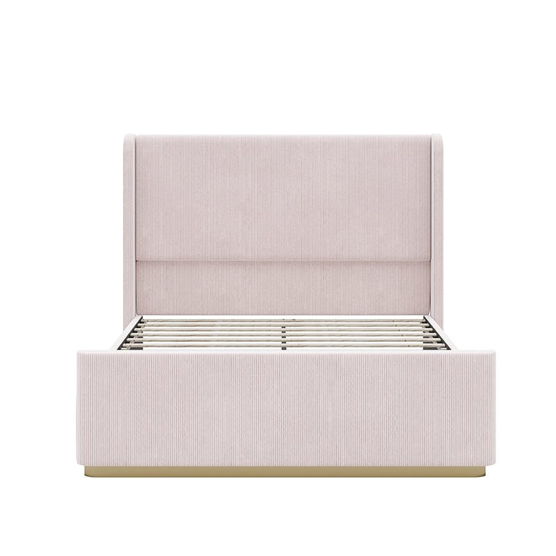 Bellemave® Corduroy Upholstered Bed with Vertical Stripe Wingback Headboard and High Footboard - Bellemave
