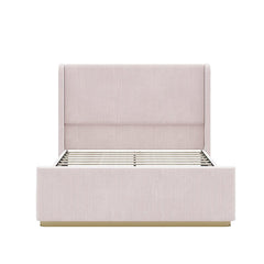 Bellemave® Corduroy Upholstered Bed with Vertical Stripe Wingback Headboard and High Footboard - Bellemave