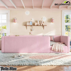 Bellemave® Corduroy Upholstered Floor Bed with Full-Length Guardrails, Soft Padded Kids Floor Bed for Children - Bellemave