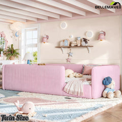 Bellemave® Corduroy Upholstered Floor Bed with Full-Length Guardrails, Soft Padded Kids Floor Bed for Children - Bellemave