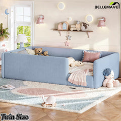 Bellemave® Corduroy Upholstered Floor Bed with Full-Length Guardrails, Soft Padded Kids Floor Bed for Children - Bellemave