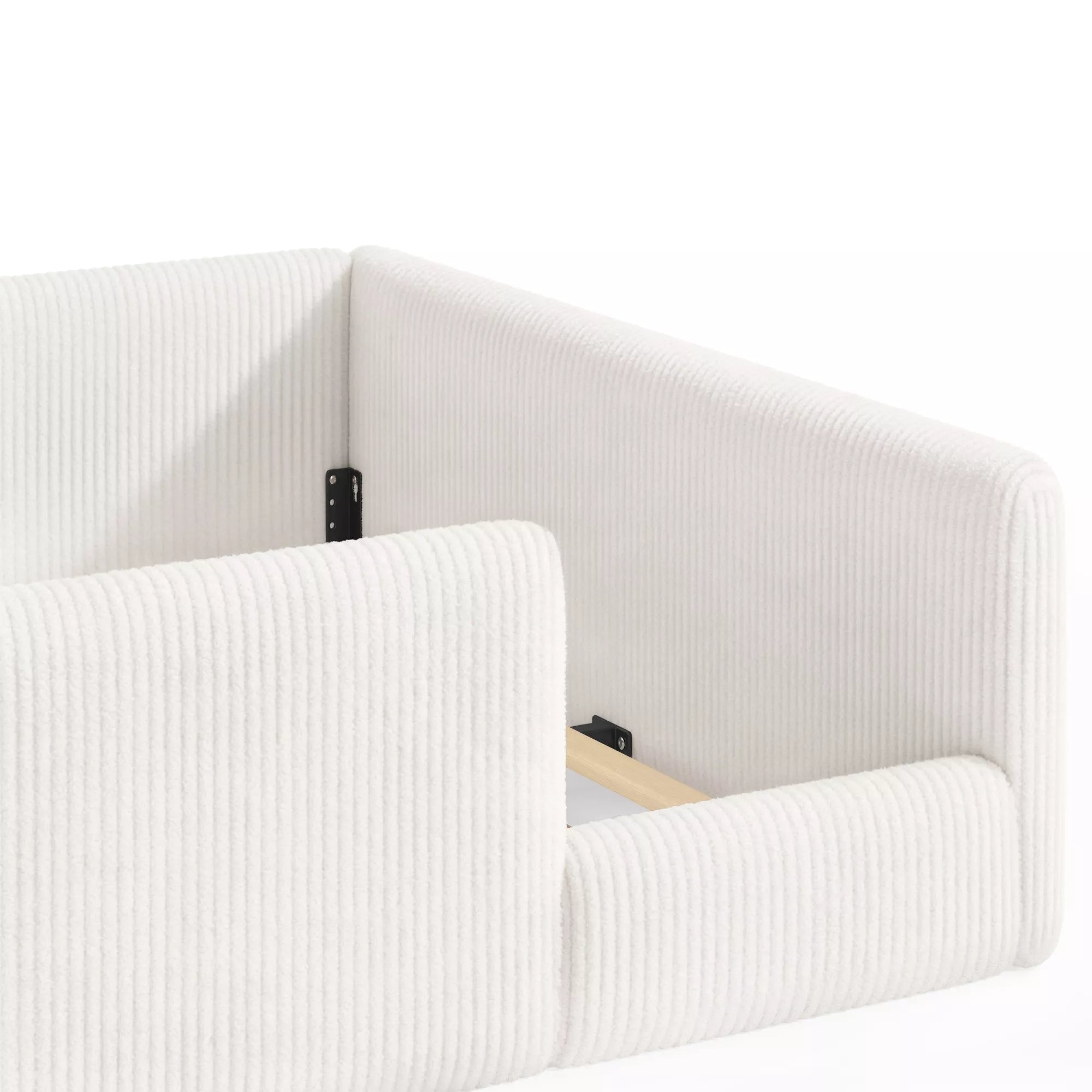 Bellemave® Corduroy Upholstered Floor Bed with Full-Length Guardrails, Soft Padded Kids Floor Bed for Children - Bellemave