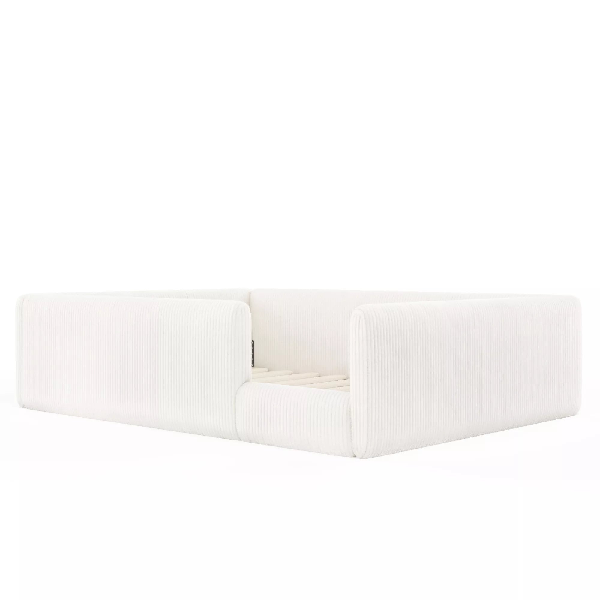Bellemave® Corduroy Upholstered Floor Bed with Full-Length Guardrails, Soft Padded Kids Floor Bed for Children - Bellemave