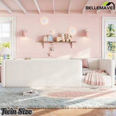 Bellemave® Corduroy Upholstered Floor Bed with Full-Length Guardrails, Soft Padded Kids Floor Bed for Children - Bellemave