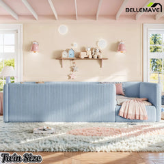 Bellemave® Corduroy Upholstered Floor Bed with Full-Length Guardrails, Soft Padded Kids Floor Bed for Children - Bellemave