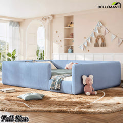 Bellemave® Corduroy Upholstered Floor Bed with Full-Length Guardrails, Soft Padded Kids Floor Bed for Children - Bellemave