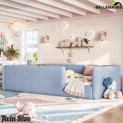 Bellemave® Corduroy Upholstered Floor Bed with Full-Length Guardrails, Soft Padded Kids Floor Bed for Children - Bellemave