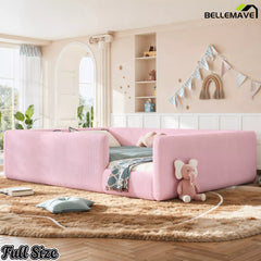 Bellemave® Corduroy Upholstered Floor Bed with Full-Length Guardrails, Soft Padded Kids Floor Bed for Children - Bellemave