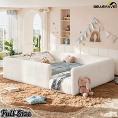 Bellemave® Corduroy Upholstered Floor Bed with Full-Length Guardrails, Soft Padded Kids Floor Bed for Children - Bellemave