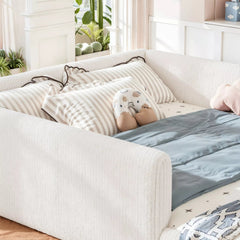 Bellemave® Corduroy Upholstered Floor Bed with Full-Length Guardrails, Soft Padded Kids Floor Bed for Children - Bellemave
