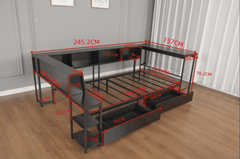 Bellemave® Corner Bed Frame with Desk & Storage, Captains Bed with Charging Station & LED Light, Wood Daybeds with L - Shaped Bookcase & 2 Drawers - Bellemave