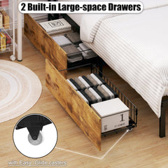 Bellemave® Corner Bed Frame with Storage, Captains Bed with Charging Station & LED Light, Wood Daybeds with L - Shaped Bookcase & 2 Drawers - Bellemave