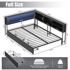 Bellemave® Corner Bed Frame with Storage, Captains Bed with Charging Station & LED Light, Wood Daybeds with L - Shaped Bookcase & 2 Drawers - Bellemave