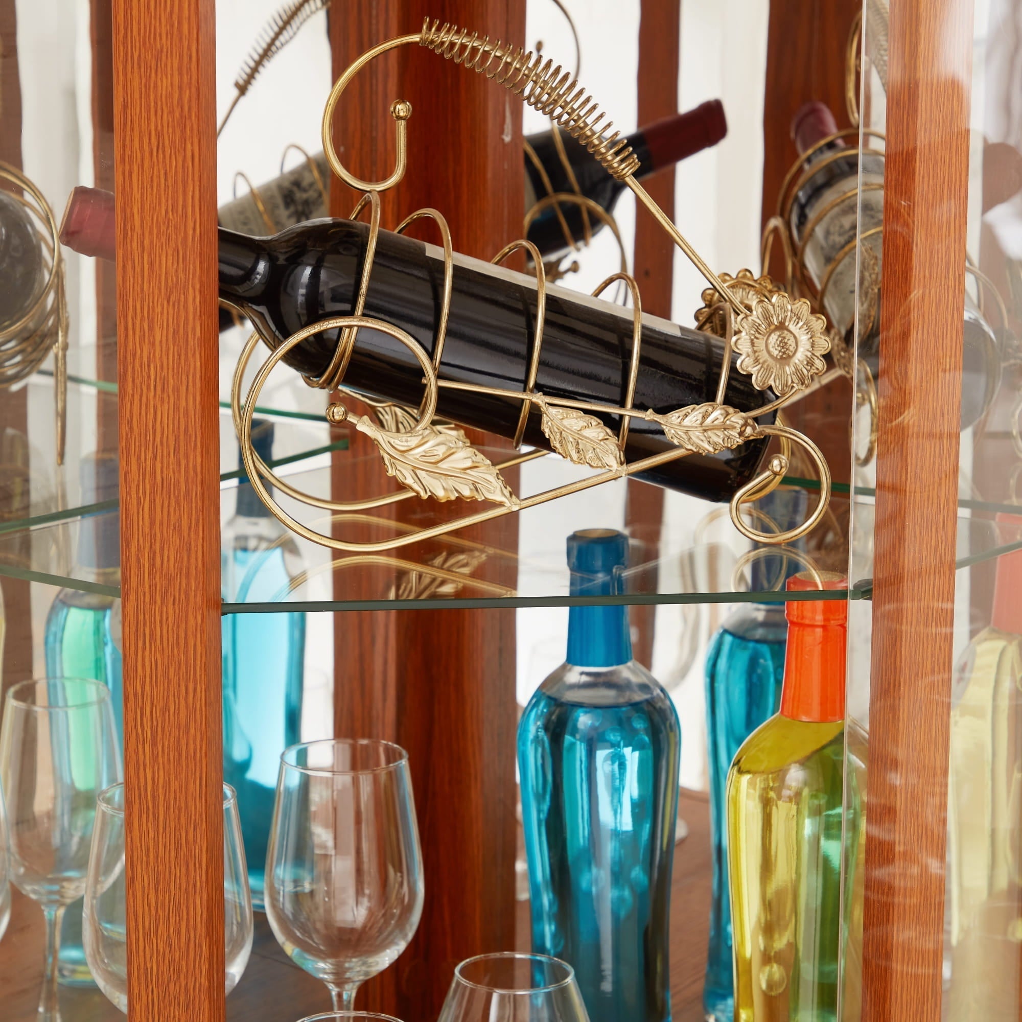 Bellemave® Corner Curio Cabinet with Tempered Glass Doors and Adjustable Shelves, Wine Bar China Cabinet for Living Room Liquor Storage - Bellemave
