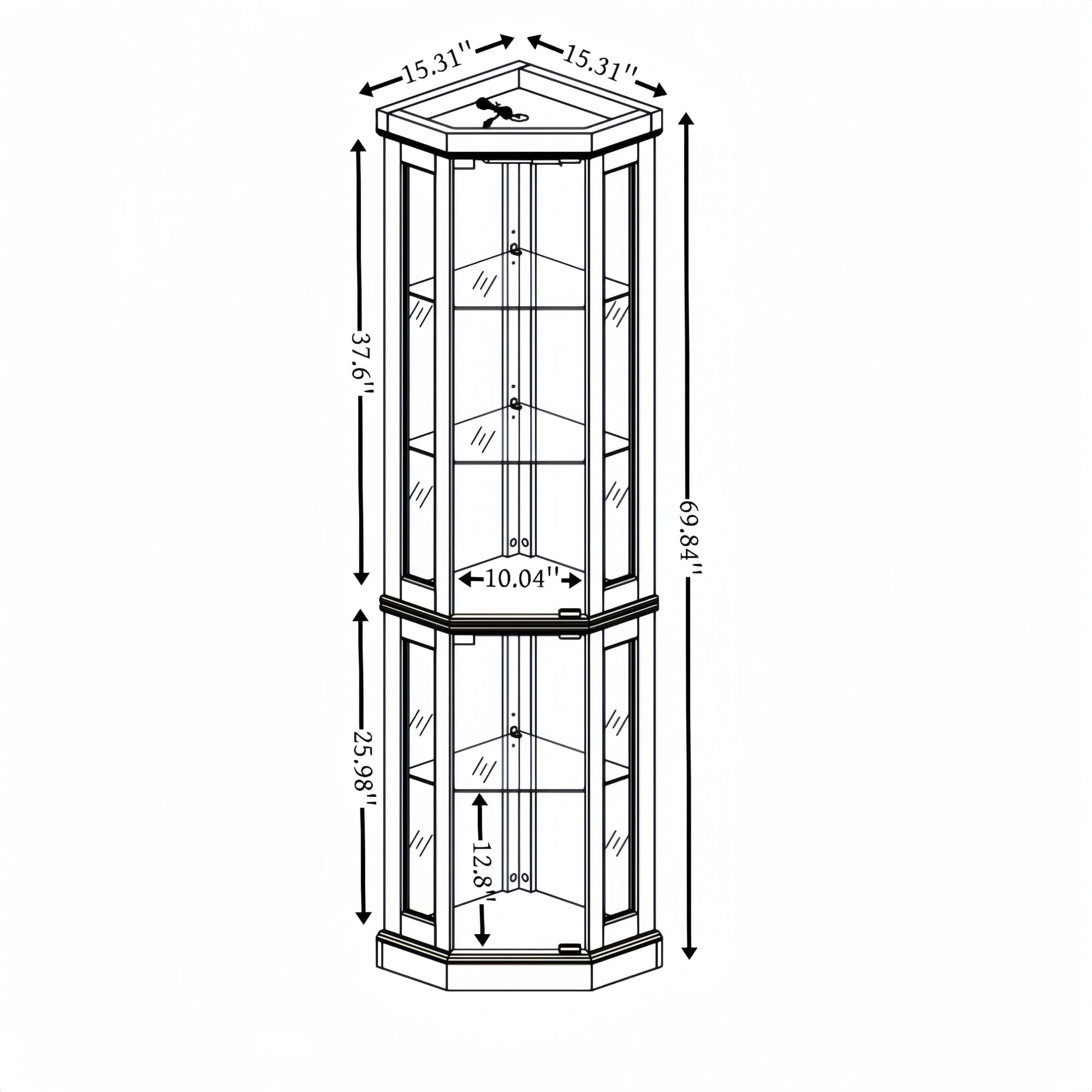 Bellemave® Corner Curio Cabinet with Tempered Glass Doors and Adjustable Shelves, Wine Bar China Cabinet for Living Room Liquor Storage - Bellemave
