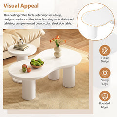 Bellemave® Cream Style Cloud Coffee Table with Round Small Side Table（Set of 2） - Bellemave
