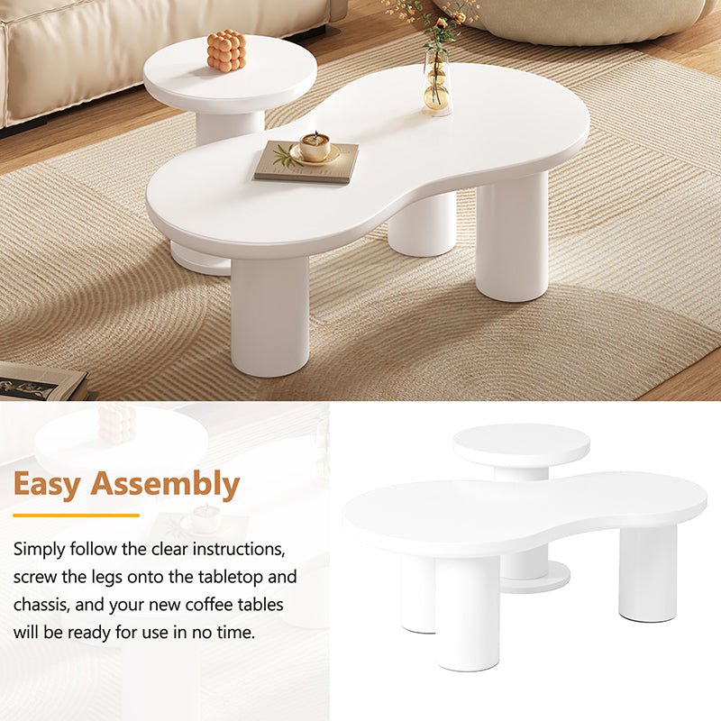 Bellemave® Cream Style Cloud Coffee Table with Round Small Side Table（Set of 2） - Bellemave