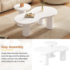 Bellemave® Cream Style Cloud Coffee Table with Round Small Side Table（Set of 2） - Bellemave