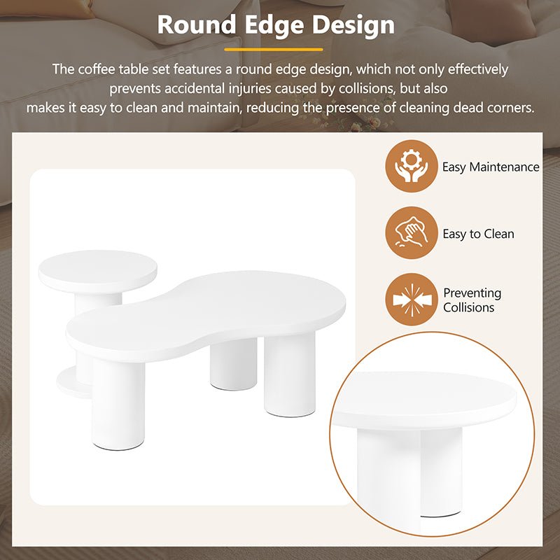 Bellemave® Cream Style Cloud Coffee Table with Round Small Side Table（Set of 2） - Bellemave