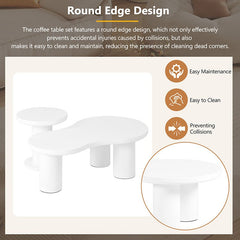 Bellemave® Cream Style Cloud Coffee Table with Round Small Side Table（Set of 2） - Bellemave
