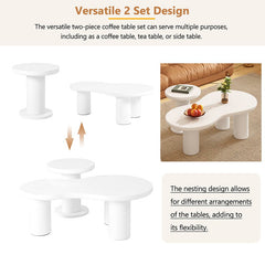 Bellemave® Cream Style Cloud Coffee Table with Round Small Side Table（Set of 2） - Bellemave