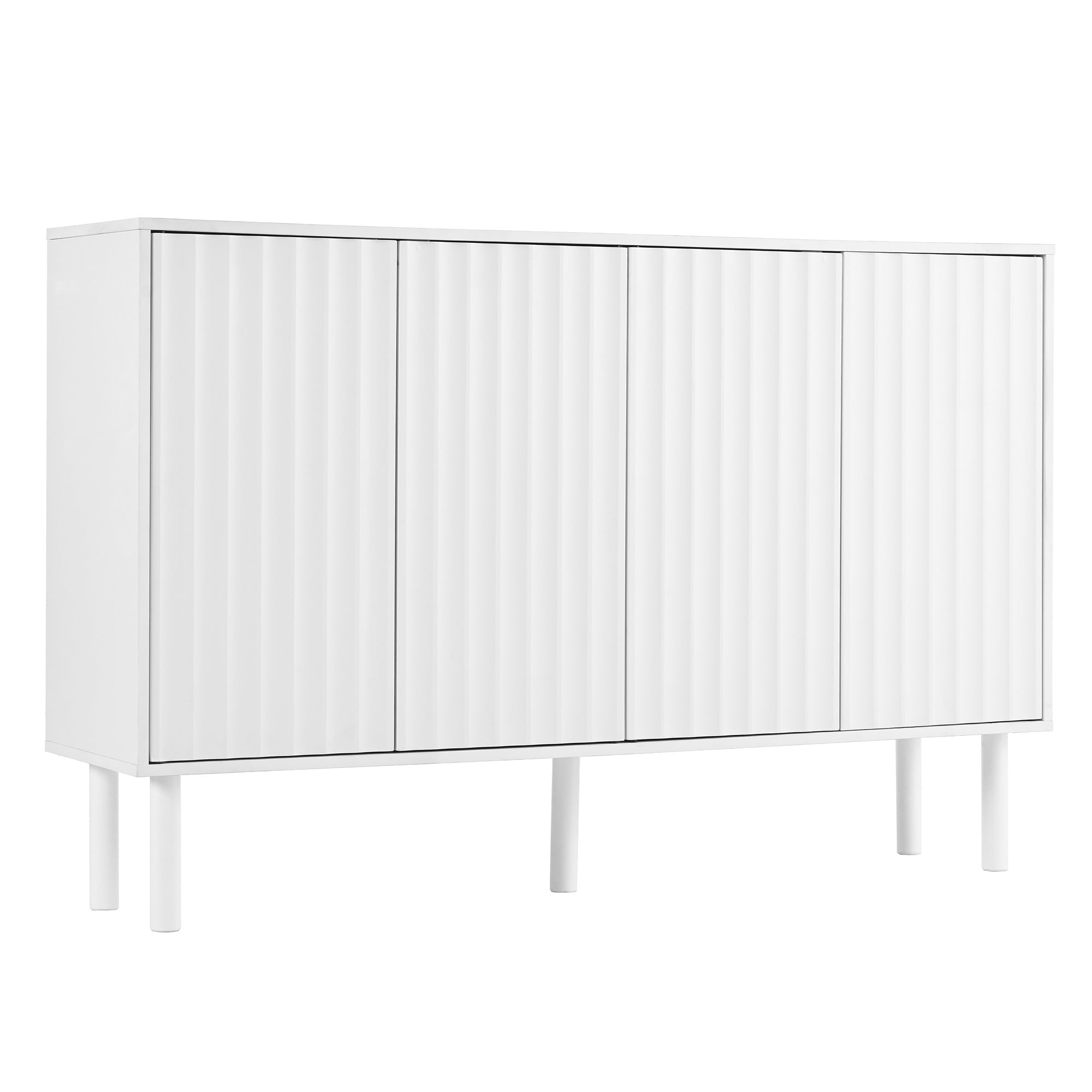 Bellemave® Cream Style Sideboard Buffet Cabinet with 5 Solid Wood Legs, 4 Door Storage Cabinet with Adjustable Shelves, Modern Shoe Cabinet for Entrance & Living Room - Bellemave