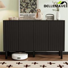 Bellemave® Cream Style Sideboard Buffet Cabinet with 5 Solid Wood Legs, 4 Door Storage Cabinet with Adjustable Shelves, Modern Shoe Cabinet for Entrance & Living Room - Bellemave