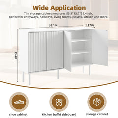 Bellemave® Cream Style Sideboard Buffet Cabinet with 5 Solid Wood Legs, 4 Door Storage Cabinet with Adjustable Shelves, Modern Shoe Cabinet for Entrance & Living Room - Bellemave