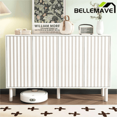 Bellemave® Cream Style Sideboard Buffet Cabinet with 5 Solid Wood Legs, 4 Door Storage Cabinet with Adjustable Shelves, Modern Shoe Cabinet for Entrance & Living Room - Bellemave
