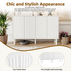 Bellemave® Cream Style Sideboard Buffet Cabinet with 5 Solid Wood Legs, 4 Door Storage Cabinet with Adjustable Shelves, Modern Shoe Cabinet for Entrance & Living Room - Bellemave