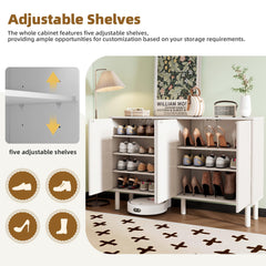 Bellemave® Cream Style Sideboard Buffet Cabinet with 5 Solid Wood Legs, 4 Door Storage Cabinet with Adjustable Shelves, Modern Shoe Cabinet for Entrance & Living Room - Bellemave