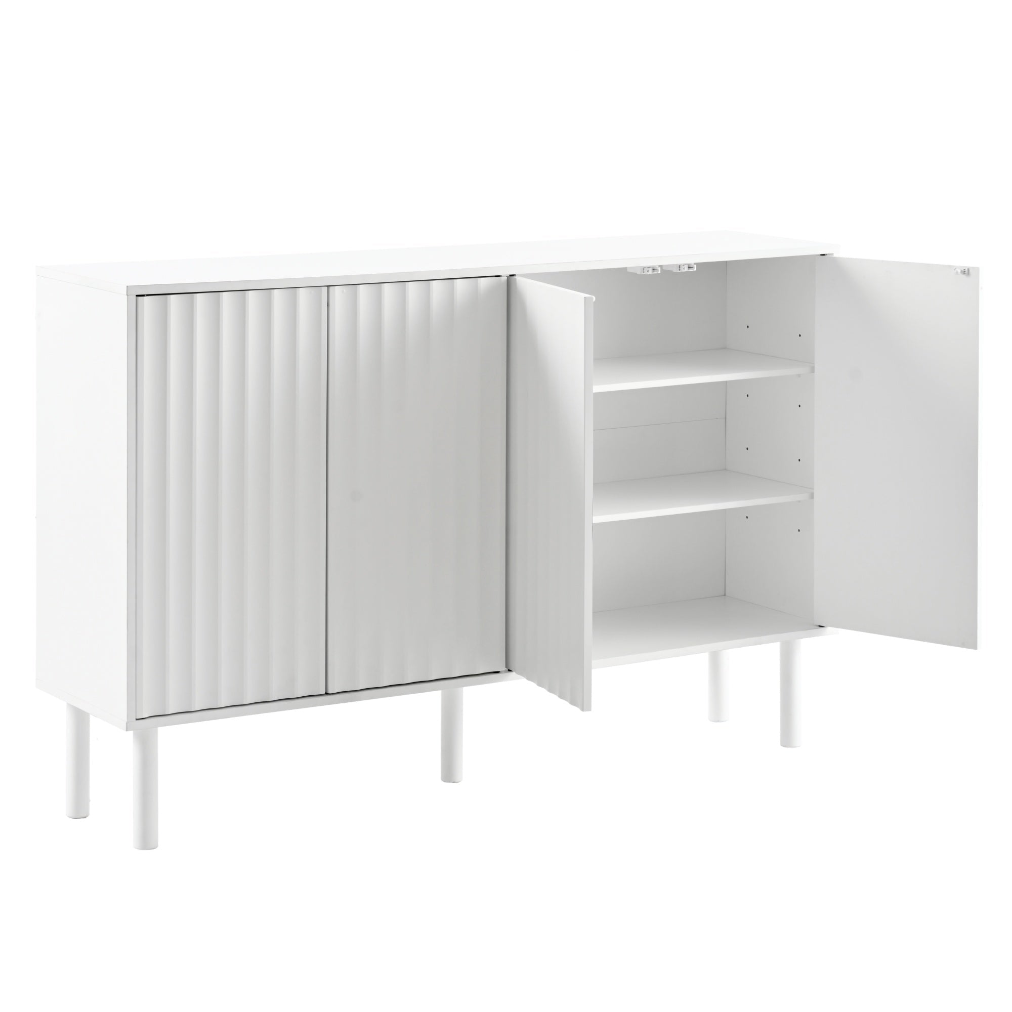 Bellemave® Cream Style Sideboard Buffet Cabinet with 5 Solid Wood Legs, 4 Door Storage Cabinet with Adjustable Shelves, Modern Shoe Cabinet for Entrance & Living Room - Bellemave