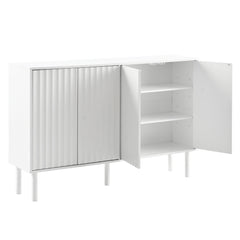 Bellemave® Cream Style Sideboard Buffet Cabinet with 5 Solid Wood Legs, 4 Door Storage Cabinet with Adjustable Shelves, Modern Shoe Cabinet for Entrance & Living Room - Bellemave