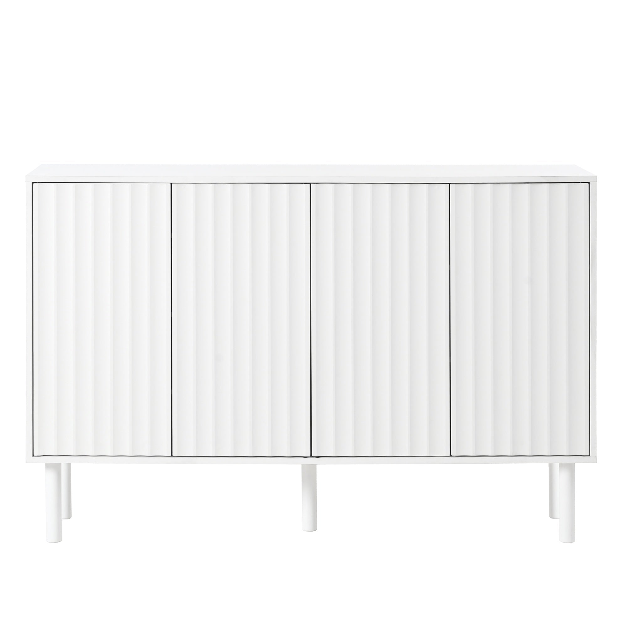 Bellemave® Cream Style Sideboard Buffet Cabinet with 5 Solid Wood Legs, 4 Door Storage Cabinet with Adjustable Shelves, Modern Shoe Cabinet for Entrance & Living Room - Bellemave