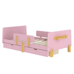 Bellemave® Cute Twin Size Kids Bed Frame with Storage Drawers and Hooks,Twin Size Bed Frame for Kids,Platform Bed with Guardrails for Girls Boys,Gray - Bellemave