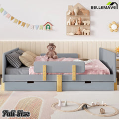 Bellemave® Cute Twin Size Kids Bed Frame with Storage Drawers and Hooks,Twin Size Bed Frame for Kids,Platform Bed with Guardrails for Girls Boys,Gray - Bellemave