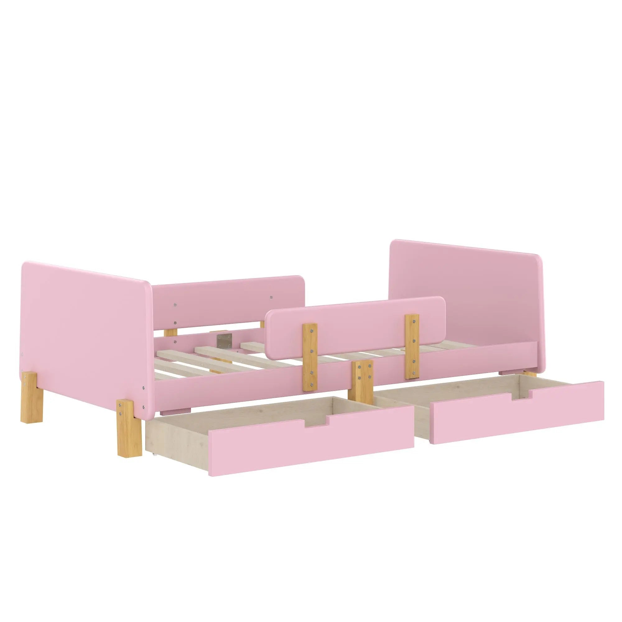 Bellemave® Cute Twin Size Kids Bed Frame with Storage Drawers and Hooks,Twin Size Bed Frame for Kids,Platform Bed with Guardrails for Girls Boys,Gray - Bellemave