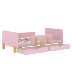 Bellemave® Cute Twin Size Kids Bed Frame with Storage Drawers and Hooks,Twin Size Bed Frame for Kids,Platform Bed with Guardrails for Girls Boys,Gray - Bellemave