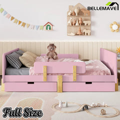 Bellemave® Cute Twin Size Kids Bed Frame with Storage Drawers and Hooks,Twin Size Bed Frame for Kids,Platform Bed with Guardrails for Girls Boys,Gray - Bellemave