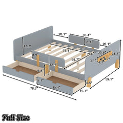 Bellemave® Cute Twin Size Kids Bed Frame with Storage Drawers and Hooks,Twin Size Bed Frame for Kids,Platform Bed with Guardrails for Girls Boys,Gray - Bellemave