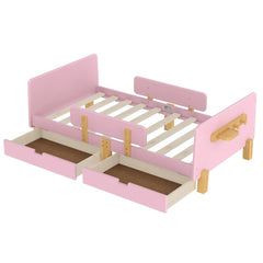 Bellemave® Cute Twin Size Kids Bed Frame with Storage Drawers and Hooks,Twin Size Bed Frame for Kids,Platform Bed with Guardrails for Girls Boys,Gray - Bellemave