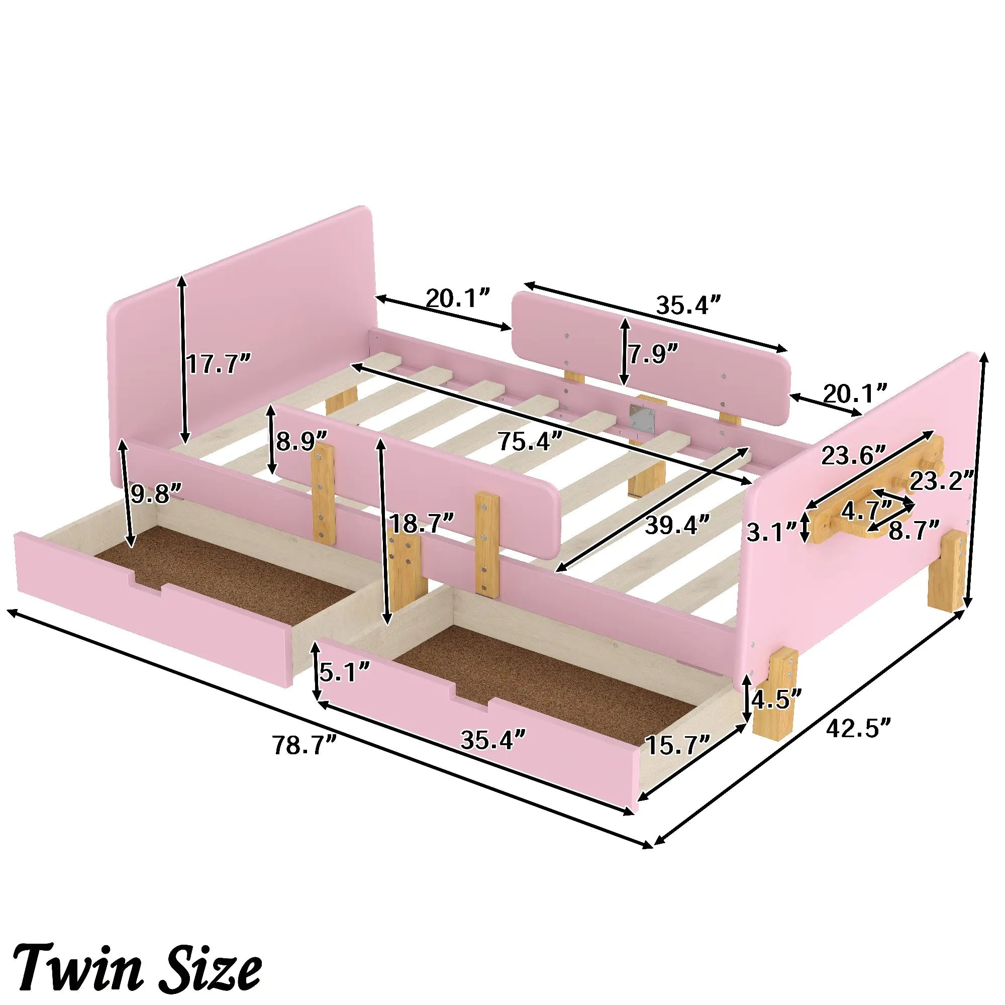 Bellemave® Cute Twin Size Kids Bed Frame with Storage Drawers and Hooks,Twin Size Bed Frame for Kids,Platform Bed with Guardrails for Girls Boys,Gray - Bellemave