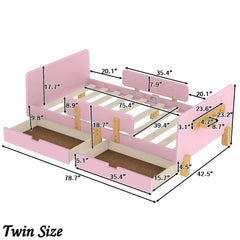 Bellemave® Cute Twin Size Kids Bed Frame with Storage Drawers and Hooks,Twin Size Bed Frame for Kids,Platform Bed with Guardrails for Girls Boys,Gray - Bellemave