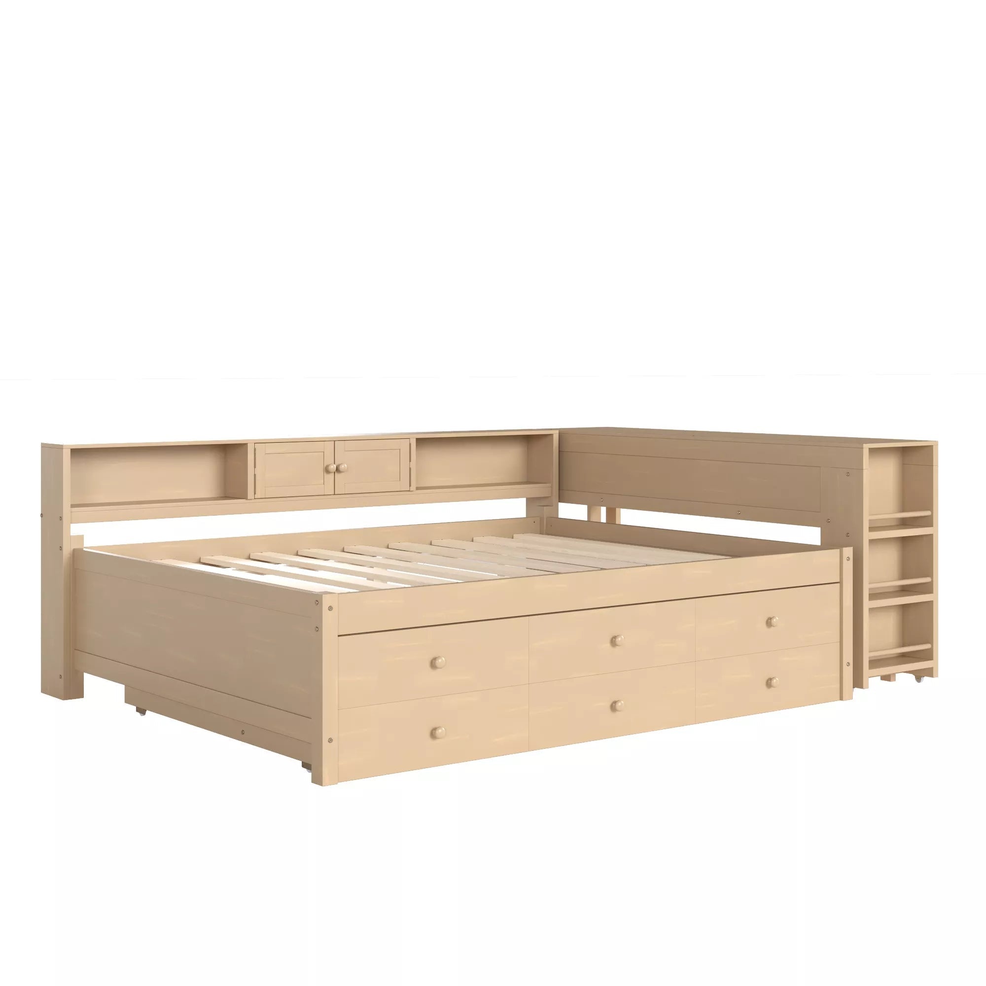 Bellemave® Daybed with Trundle, Storage Drawers, Desk & Side Shelves, Space-Saving Wood Daybed Frame - Bellemave